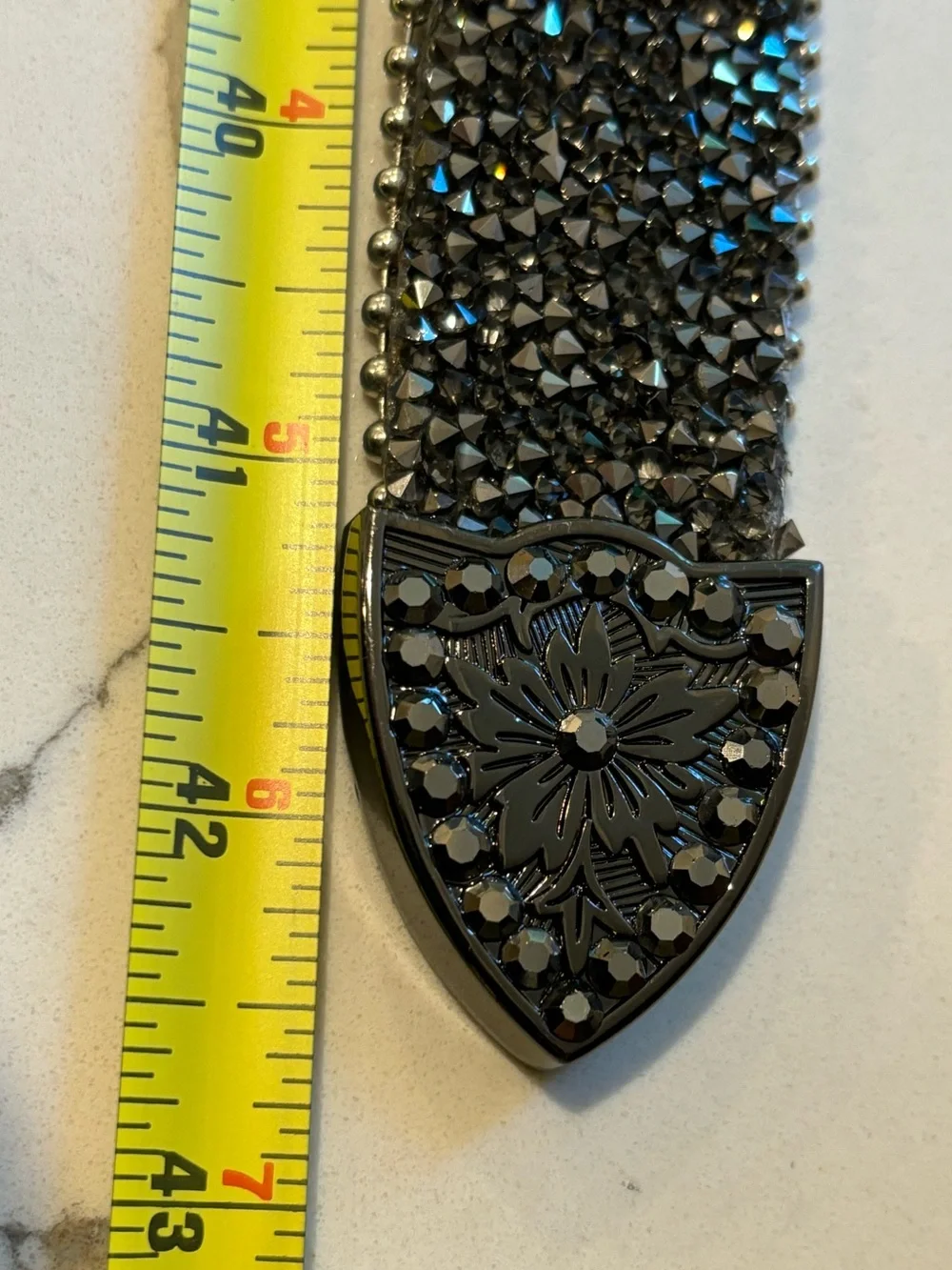 Y2K Genuine Leather Suede and Silver Mixed Metal Bling Belt Womens Small Heavy